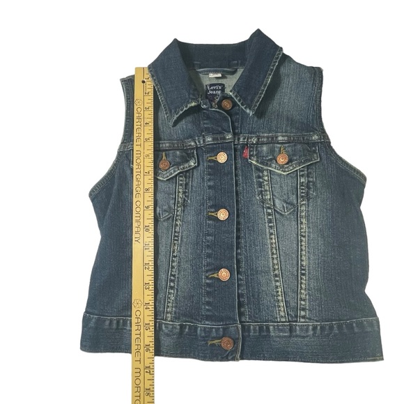 Levis Jean Jacket Denim Trucker Vest Small 90s Boho Indie Festival Cowgirl Y2K - Picture 12 of 16